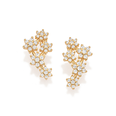 BRINCO FOLHEADO A OURO FLORES COM ZIRCÔNIAS. MED 2CM ROMMANEL 527571