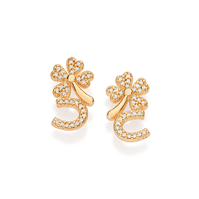 BRINCO FOLHEADO A OURO TREVO E FERRADURA COM ZIRCÔNIAS. MED 1,4CM ROMMANEL 527598