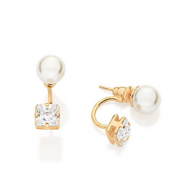 BRINCO FOLHEADO A OURO COM PÉROLAS E ZIRCÔNIAS. MED 1,9CM ROMMANEL 527599