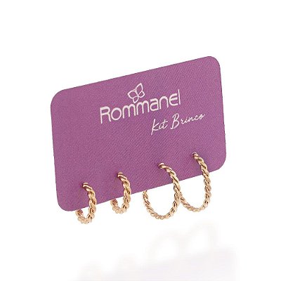 KIT ARGOLAS ARO TRANÇADO FOLHEADO A OURO ROMMANEL 527555