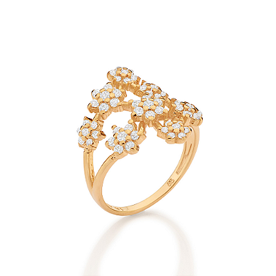 ANEL FLORES FOLHEADO A OURO COM ZIRCÔNIAS ROMMANEL 513625