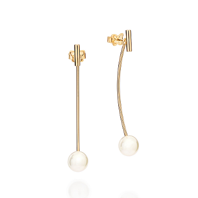 BRINCO FOLHEADO A OURO PALITO CURVADO COM PÉROLA. MED 4,4CM ROMMANEL 527582