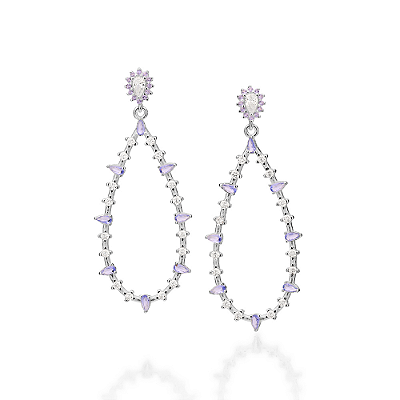 BRINCO PÊNDULO PRATA 925 GOTA COM ZIRCÔNIAS LILÁS. MED 5,9CM ROMMANEL 820320