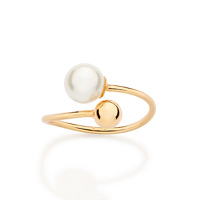 ANEL AJUSTÁVEL FOLHEADO A OURO COM BOLA E PÉROLA ROMMANEL 513637
