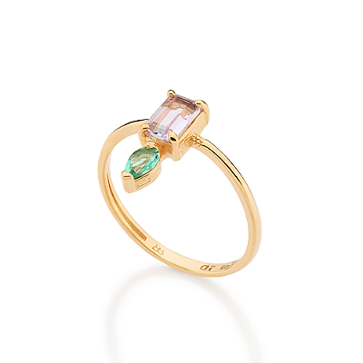 ANEL SKINNY GEOMÉTRICOS FOLHEADO A OURO COM CRISTAIS COLORIDOS ROMMANEL 513644