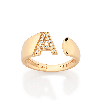 ANEL AJUSTÁVEL FOLHEADO A OURO LETRAS COM ZIRCÔNIAS ROMMANEL 513643