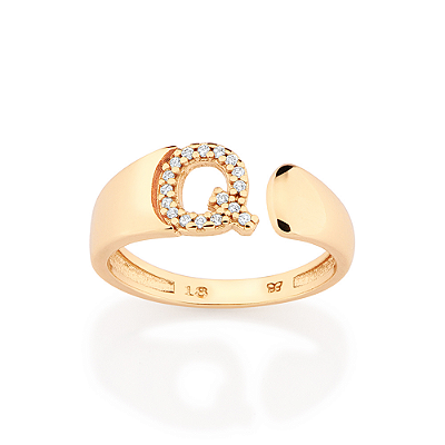 ANEL AJUSTÁVEL FOLHEADO A OURO LETRAS COM ZIRCÔNIAS ROMMANEL 513643