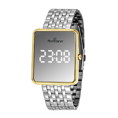 RELÓGIO DIGITAL LED PRATA COM DOURADO ROMMANEL 650202