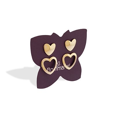 KIT BRINCOS CORAÇÕES FOLHEADO A OURO ROMMANEL 527629