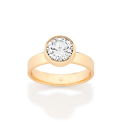 ANEL SOLITÁRIO FOLHEADO A OURO COM ZIRCÔNIA ROMMANEL 513657