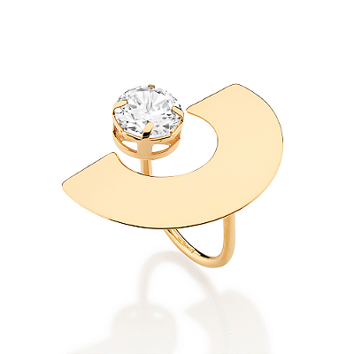 MAXI ANEL MEIO CÍRCULO FOLHEADO A OURO COM ZIRCÔNIA ROMMANEL 513659