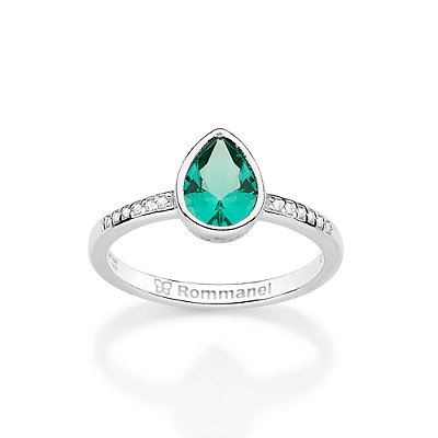 ANEL SKINNY PRATA 925 COM ZIRCÔNIA GOTA VERDE ROMMANEL 810412