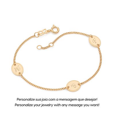 PULSEIRA FOLHEADO A OURO COM PLACAS OVAIS PERSONALIZÁVEIS. MED 19CM ROMMANEL 552246