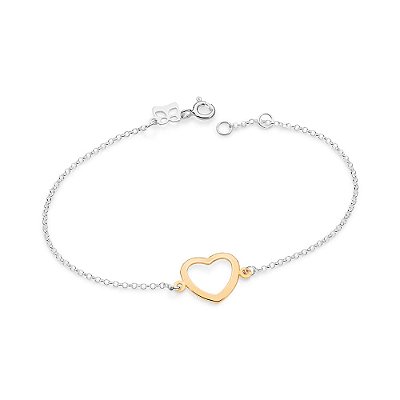 PULSEIRA PRATA 925 COM PINGENTE CORAÇÃO VAZADO FOLHEADO A OURO. MED 18CM ROMMANEL 850130