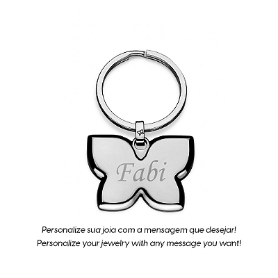 CHAVEIRO BORBOLETA PERSONALIZÁVEL EM AÇO. MED 5,5CM ROMMANEL 260005