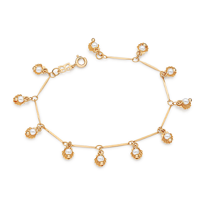 PULSEIRA CONCHAS FOLHEADO A OURO COM PÉROLAS. MED 18CM ROMMANEL 552243