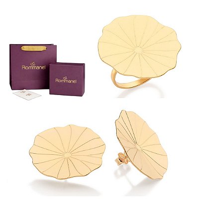 CONJUNTO FLOR DE LÓTUS BRINCO + ANEL FOLHEADO A OURO + EMBALAGEM ROMMANEL