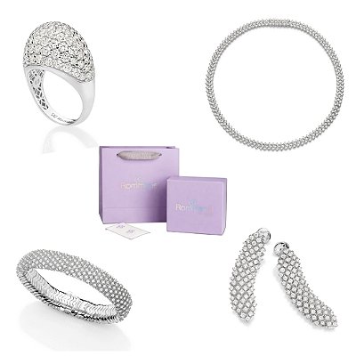 CONJUNTO ATELIER BRINCO + PULSEIRA + GARGANTILHA + ANEL PRATA 925 + EMBALAGEM ROMMANEL