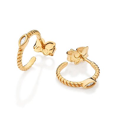 ARGOLA FOLHEADO A OURO COM ZIRCÔNIA NAVETE. MED 1,3CM ROMMANEL 527645