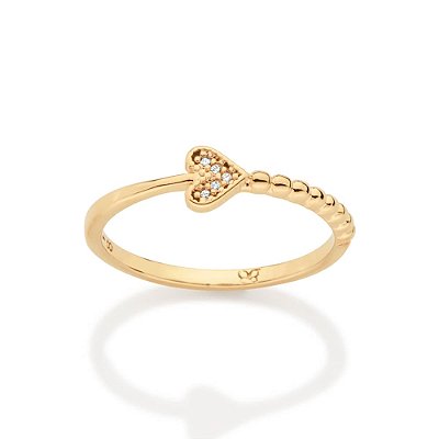 ANEL SKINNY FOLHEADO A OURO CORAÇÃO COM ZIRCÔNIA ROMMANEL 513668