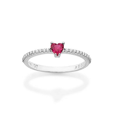 ANEL SOLITÁRIO PRATA 925 COM ZIRCÔNIA CORAÇÃO ROSA ROMMANEL 810418
