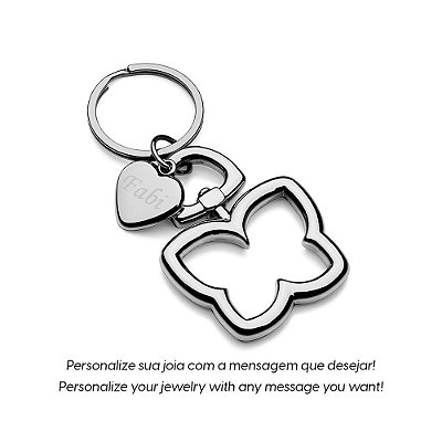 CHAVEIRO BORBOLETA VAZADA E CORAÇÃO PERSONALIZÁVEL EM AÇO. MED 8,8CM ROMMANEL 260009