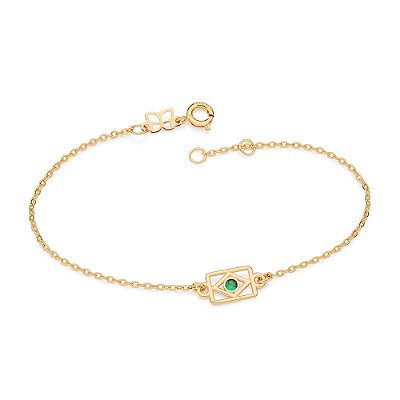 PULSEIRA FOLHEADO A OURO BANDEIRA DO BRASIL COM ZIRCÔNIA VERDE. MED 18CM ROMMANEL 552248