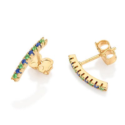 BRINCO PALITO FOLHEADO A OURO COM ZIRCÔNIAS VERDE E AZUL. MED 1,3CM ROMMANEL 527658