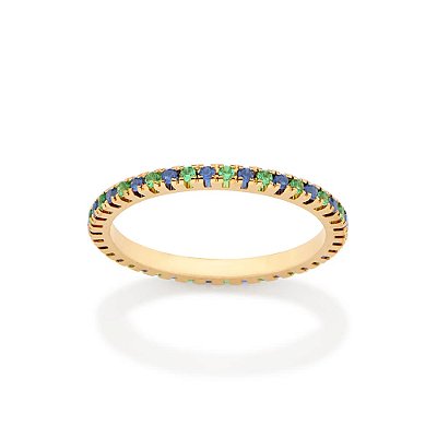 ANEL APARADOR FOLHEADO A OURO COM ZIRCÔNIAS AZUL E VERDE ROMMANEL 513671