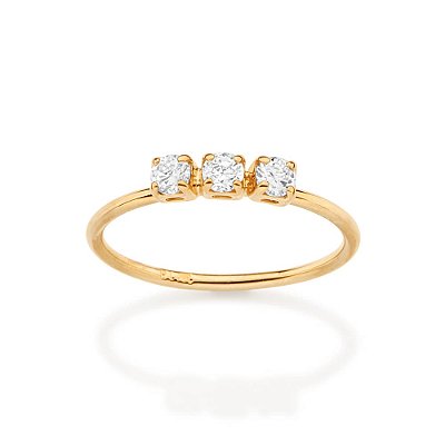 ANEL SKINNY FOLHEADO A OURO COM ZIRCÔNIAS ROMMANEL 513670