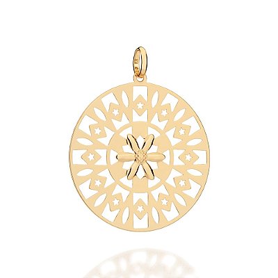 PINGENTE MANDALA FOLHEADO A OURO COM FLOR VAZADO. MED 4,2CM ROMMANEL 543015