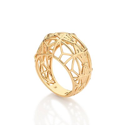 MAXI ANEL FOLHEADO A OURO BALÕES E DETALHES VAZADOS ROMMANEL 513660
