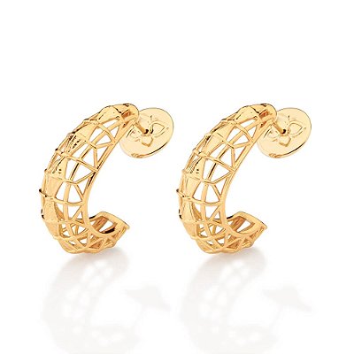 ARGOLA FOLHEADO A OURO BALÕES E DETALHES VAZADOS. MED 2,8CM ROMMANEL 527654
