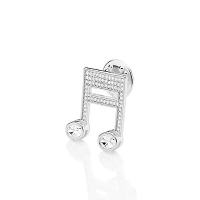BROCHE MASCULINO NOTA MUSICAL PRATA 925 COM ZIRCÔNIAS. MED 2,3CM ROMMANEL 840348