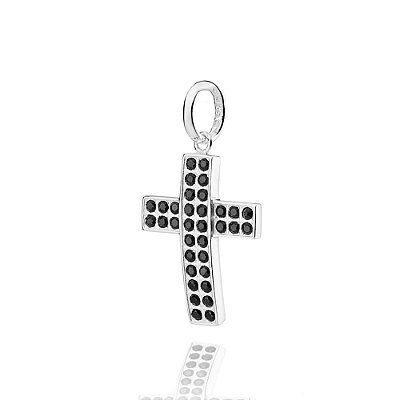 PINGENTE MASCULINO PRATA 925 CRUZ COM ZIRCÔNIAS PRETO. MED 2,8CM ROMMANEL 840344