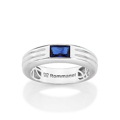 ANEL MASCULINO SOLITÁRIO PRATA 925 COM ZIRCÔNIA AZUL ROMMANEL 810427