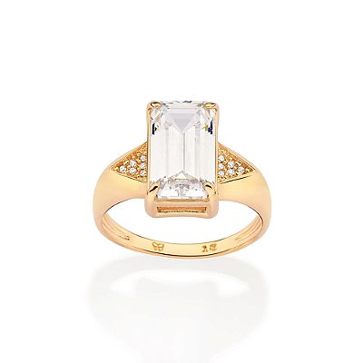 ANEL FOLHEADO A OURO COM CRISTAL RETANGULAR E ZIRCÔNIAS ROMMANEL 513619