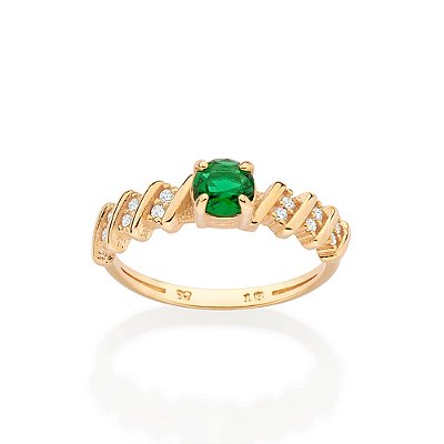 ANEL FOLHEADO A OURO COM ZIRCÔNIAS E CRISTAL VERDE ROMMANEL 513620
