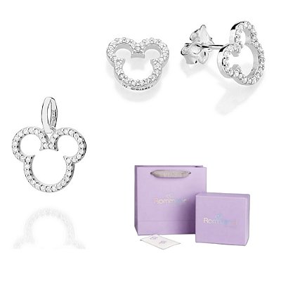 CONJUNTO MICKEY BRINCO + PINGENTE PRATA 925 + EMBALAGEM EXCLUSIVA ROMMANEL