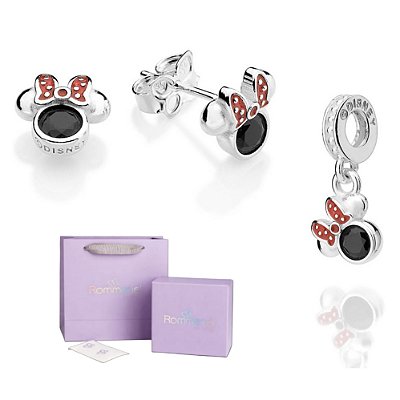 CONJUNTO MINNIE BRINCO + BERLOQUE PRATA 925 + EMBALAGEM EXCLUSIVA ROMMANEL