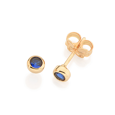 BRINCO SOLITÁRIO FOLHEADO A OURO COM ZIRCÔNIA AZUL. MED 0,40CM ROMMANEL 527666