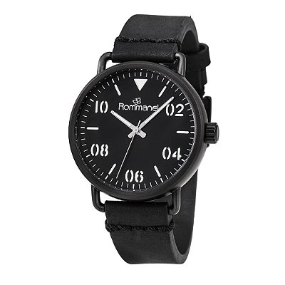 RELÓGIO MASCULINO ANALÓGICO COM PULSEIRA DE COURO PRETO ROMMANEL 650223