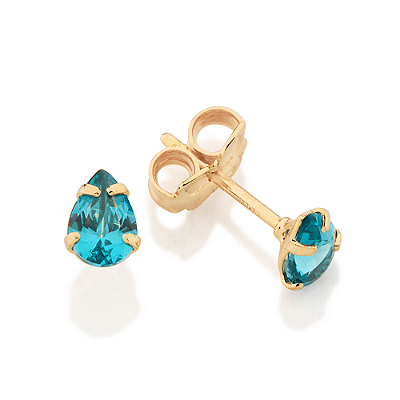 BRINCO GOTA FOLHEADO A OURO COM ZIRCÔNIA AZUL CLARO. MED 0,60CM ROMMANEL 527686