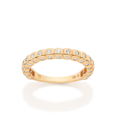 ANEL SKINNY FOLHEADO A OURO COM BOLAS E ZIRCÔNIAS ROMMANEL 513675