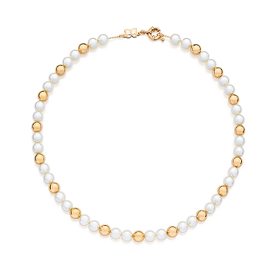 GARGANTILHA FOLHEADO A OURO COM BOLAS E PÉROLAS. MED 45CM ROMMANEL 532692