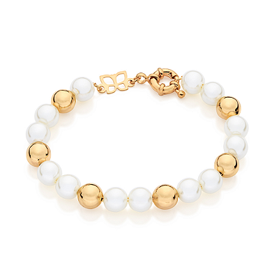 PULSEIRA FOLHEADO A OURO BOLAS COM PÉROLAS. MED 18CM ROMMANEL 552251