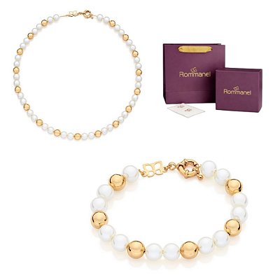 CONJUNTO PÉROLAS GARGANTILHA + PULSEIRA + EMBALAGEM ROMMANEL
