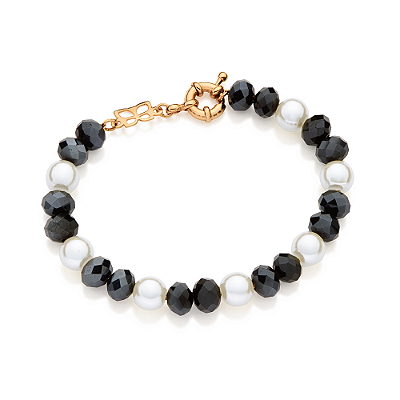 PULSEIRA FOLHEADO A OURO PÉROLA COM CRISTAIS AZUL. MED 18CM ROMMANEL 552250