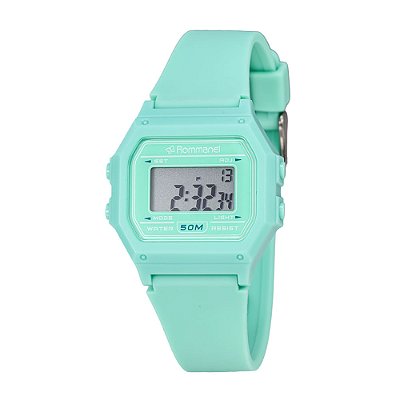 RELÓGIO FEMININO DIGITAL RETANGULAR VERDE COM PULSEIRA DE SILICONE ROMMANEL 650196
