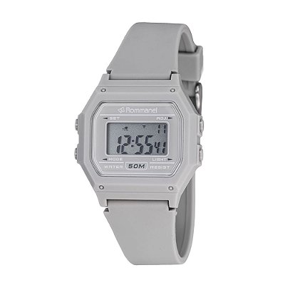 RELÓGIO FEMININO DIGITAL RETANGULAR CINZA COM PULSEIRA DE SILICONE ROMMANEL 650197